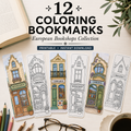 European Bookshop Coloring Bookmarks – 12 Designs | Printable PDF