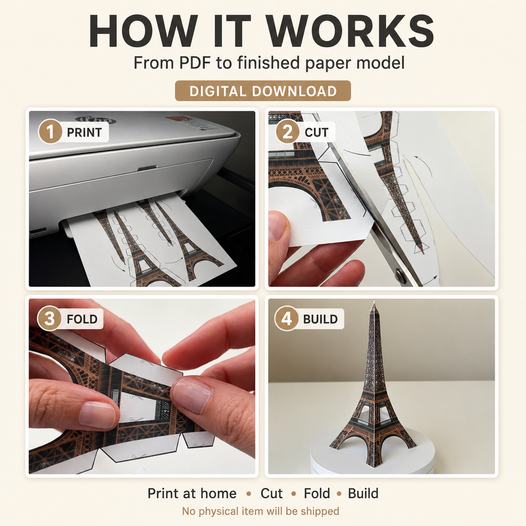 Eiffel Tower Paper Model - Printable PDF