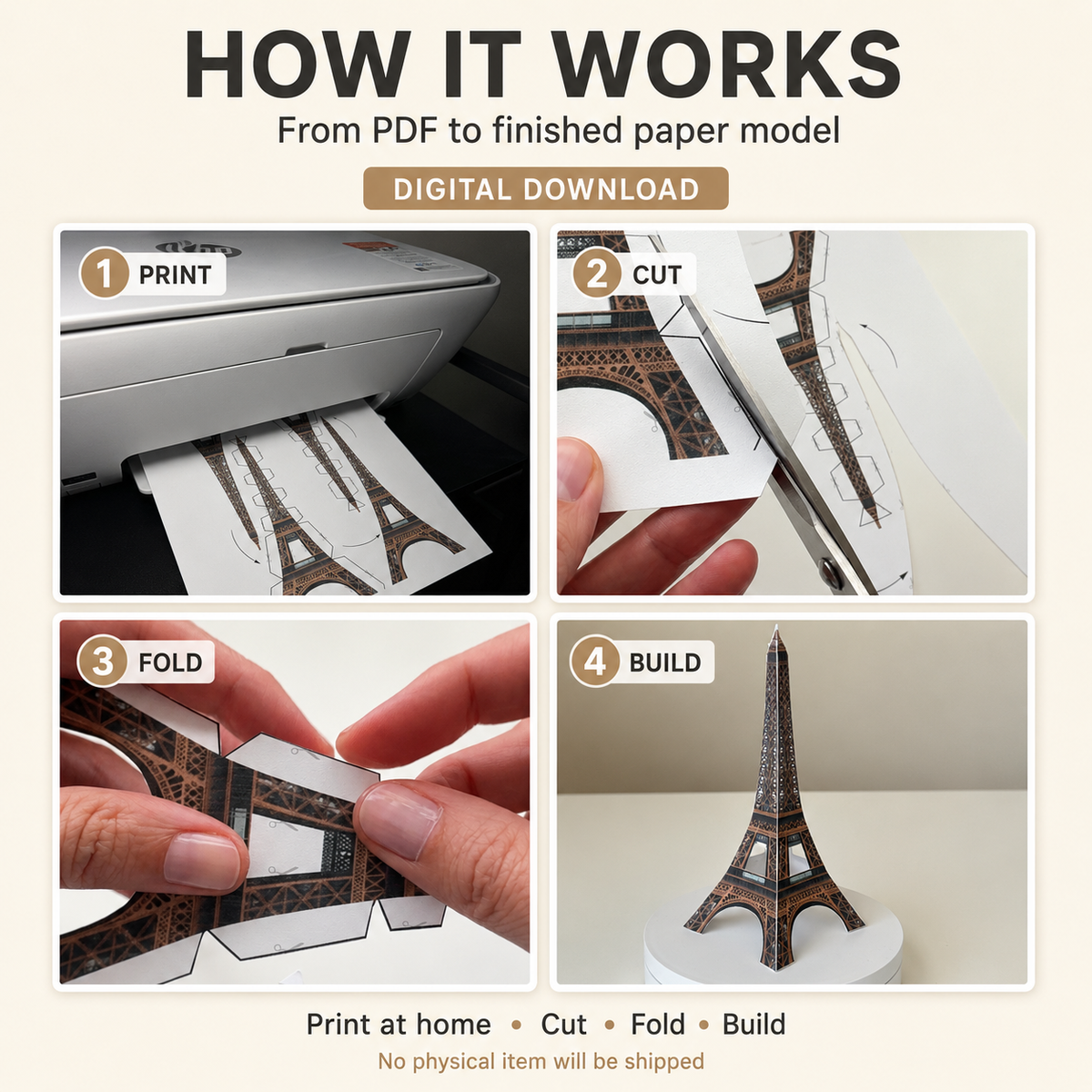 Eiffel Tower Paper Model - Printable PDF