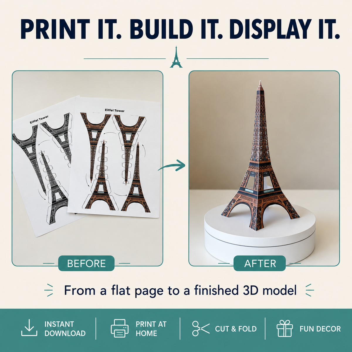 Eiffel Tower Paper Model - Printable PDF