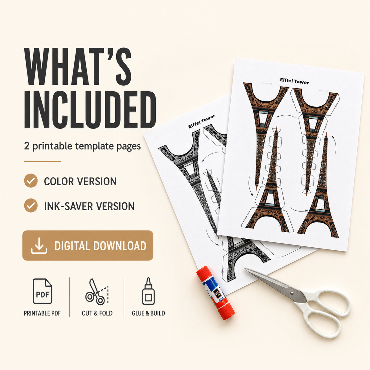 Eiffel Tower Paper Model - Printable PDF