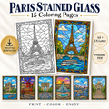 Paris Stained Glass Coloring Pages – 15 Designs | Printable PDF
