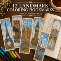 Famous World Landmarks, Architecture Coloring Bookmarks, 12 Designs | Printable PDF